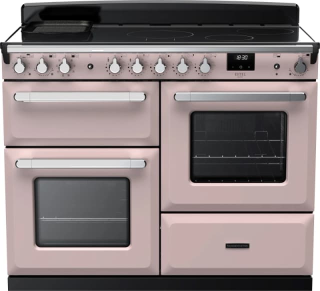 Rangemaster Estel Deluxe ESDLO110EIPPPK/CM1 110cm wide Electric Range Cooker with Induction Hob - Pale Pink / Chrome - A Rated