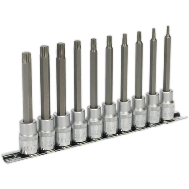 Loops 10pc TRX Star Socket Bit Set 3/8" Square Drive - T10 to T50 - 100mm Long Shaft Multi