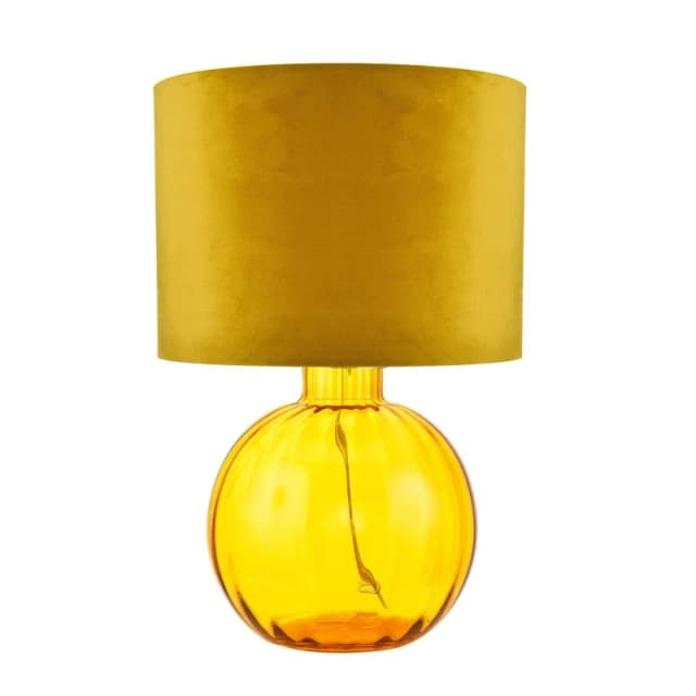 Happy Homewares Contemporary Ribbed Glass Table Lamp with Velvet Fabric Shade in Mustard Mustard Unisex
