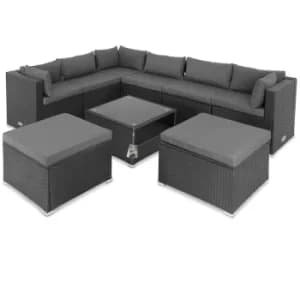 Poly Rattan Lounge XXL 7cm 15cm Cushions Table Safety Glass Plate 5mm Weatherproof Garden Terrace Patio Furniture Corner Lounge Outdoor