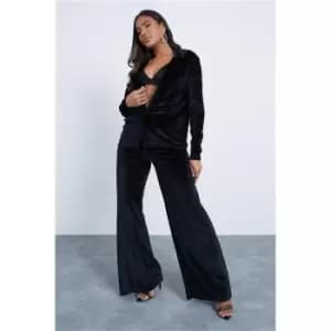 I Saw It First Black Co Ord Velvet Single Breasted Oversized Blazer With Shoulder Pads - Black