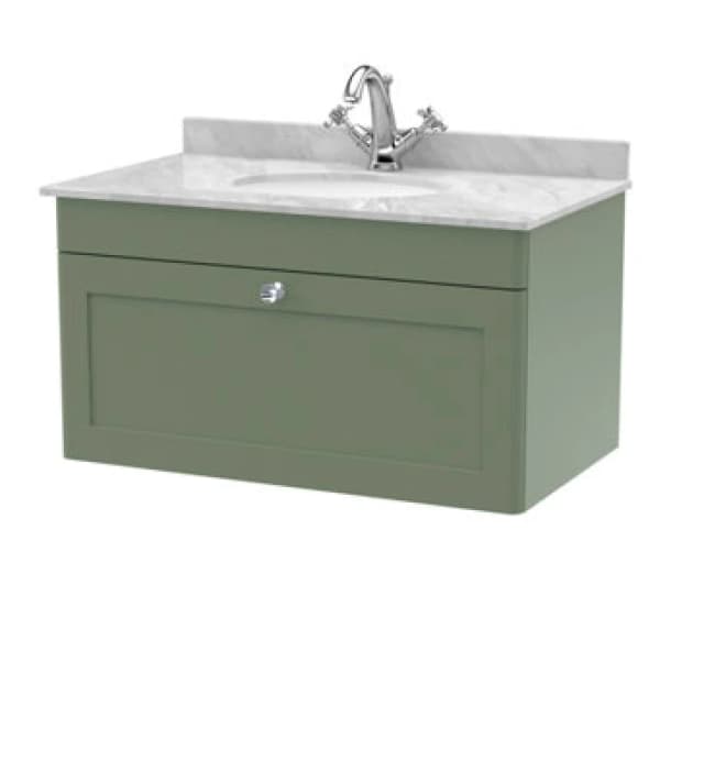nuie 800mm Wall Hung 1 Drawer Vanity & Marble Top 1TH - Satin Green CLC896GR1