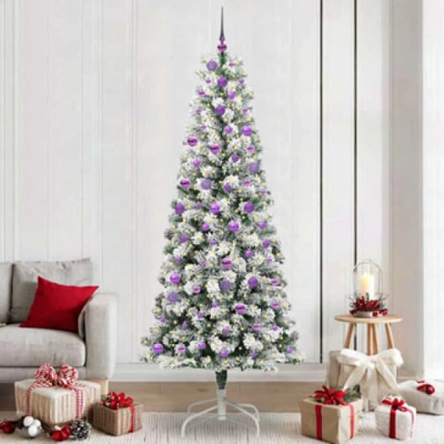 vidaXL Artificial Hinged Christmas Tree with Lilac Balls Green and white 240 cm, Green 3395619