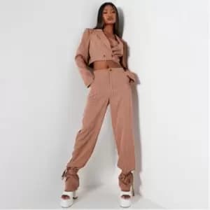 I Saw It First Pinstripe Cuffed Tailored Trousers - Brown