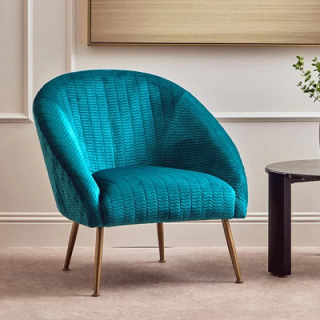 Orsina Blue Occasional Chair, Luxury Blue Velvet Occasional Chair, Comfortably Fashionable Blue And Gold Chair