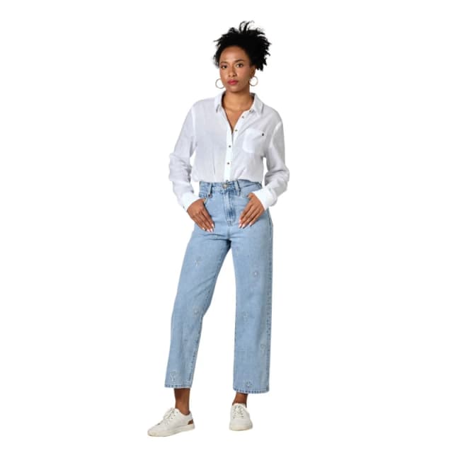 F.A.M. Paris Embroidered cropped straight jeans For Her F.A.M. Paris Pola Embro Bleu Female 24