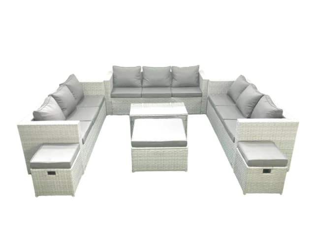 Fimous Rattan Garden Outdoor Furniture Set 12 Seater Garden Sofa Coffee Table Set with 3 Footstools Light Grey Mixed Light Grey