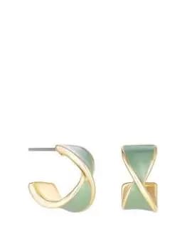 Mood Gold Twist Teal Enamel Hoop Earrings, Yellow Gold, Women