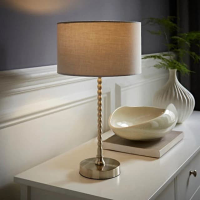 ValueLights ValueLights Maeve Fabric Drum Lamp Shade Brushed Chrome Bobbin Bobble Table Lamp in Grey Grey One Size Unisex 5059406065156