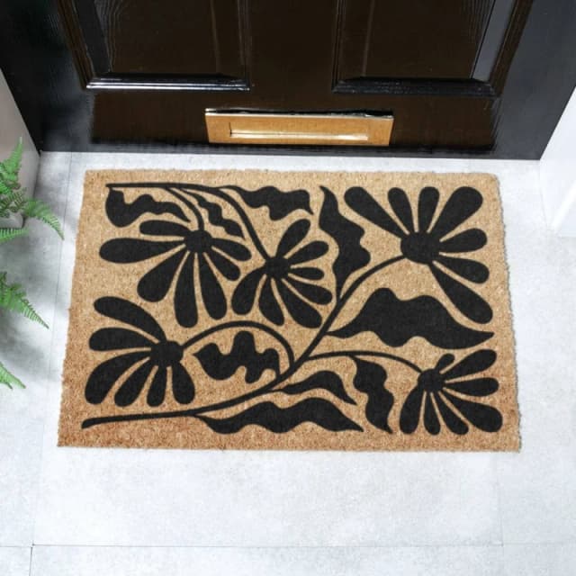 Artsy Mats Black Quirky Floral Pattern Doormat (60 X 40Cm), Brown 6040-QKYFLWRSBL