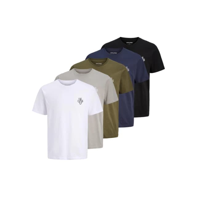 Jack and Jones 5-Pack Short Sleeve T-Shirt Mens Wh/Nv/Bk/Ol/Gry male S