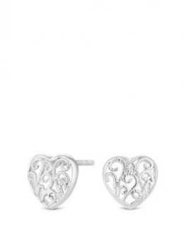 Simply Silver Sterling Silver Mini Filigree Heart Stud Earrings