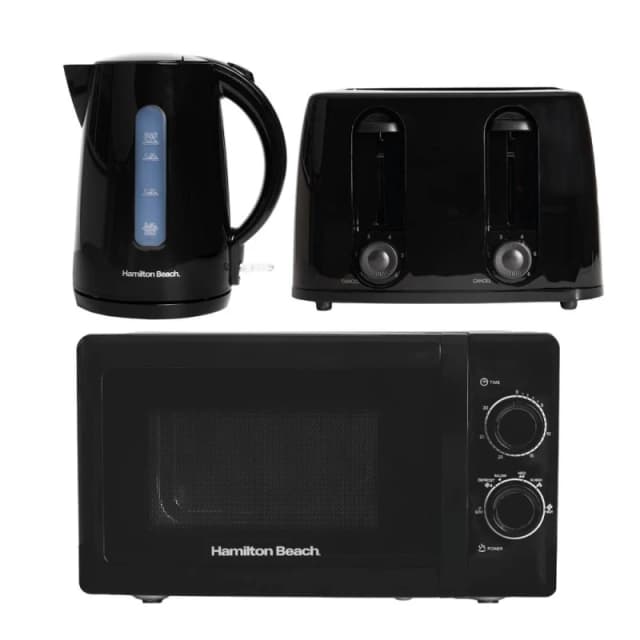 Hamilton Beach Essentials Kettle, Toaster & 20L S/Steel Cavity Microwave Set - Black Unisex