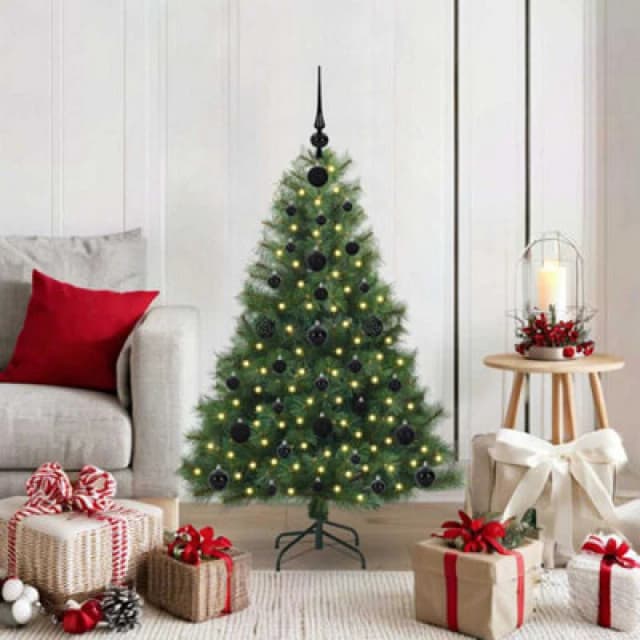 vidaXL Artificial Christmas Tree with 150 LEDs and Black Balls Green 120cm PE and PVC, Green 3397758