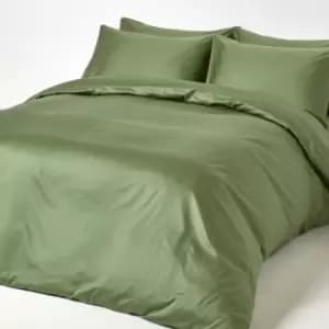 Moss Green Organic Cotton Duvet Cover Set 400 Thread Count, King - Moss Green - Moss Green - Homescapes