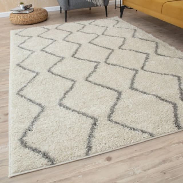 THE RUGS Moroccan Soft Shaggy Rugs & Runners Ivory & Grey Living Room Size: 160cm x 230cm Grey Unisex 160cm x 230 cm