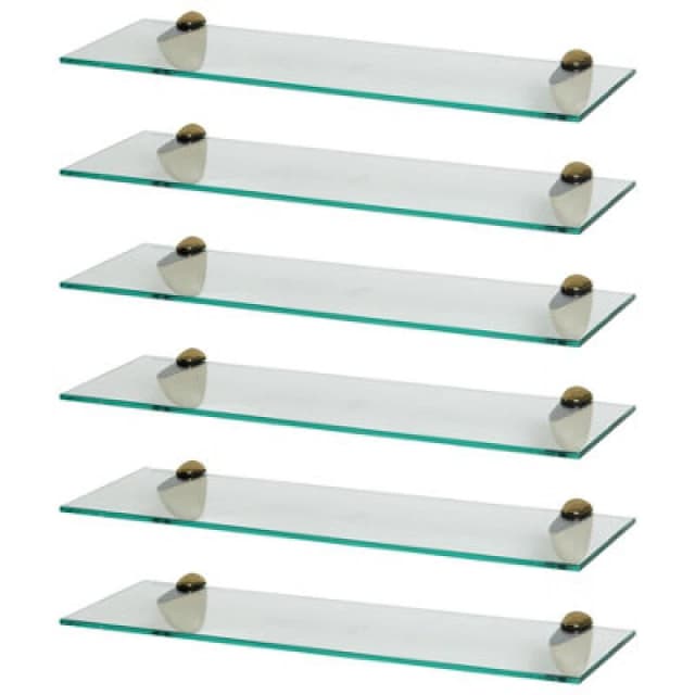 Harbour Housewares 6X Floating Glass Shelves - 60Cm - Gold Brackets - Bathroom Shower Storage Vanity Display Unit Shelf