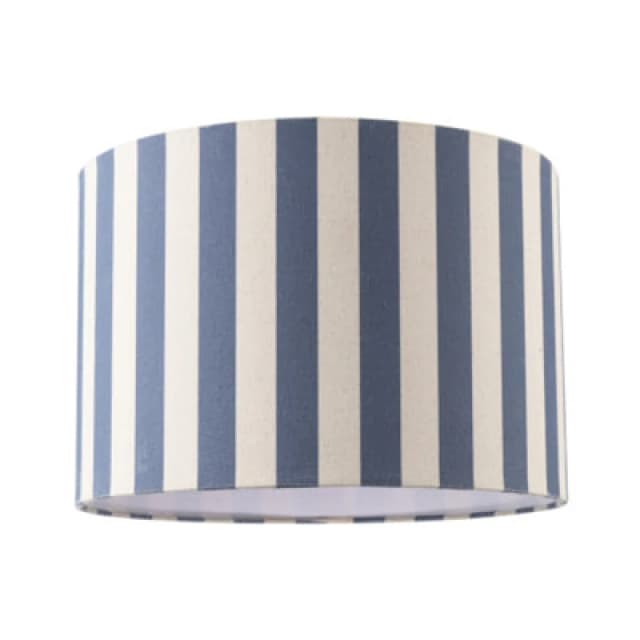 Happy Homewares Amparo Blue And Oatmeal Linen Striped Drum Lampshade With Fabric Inner