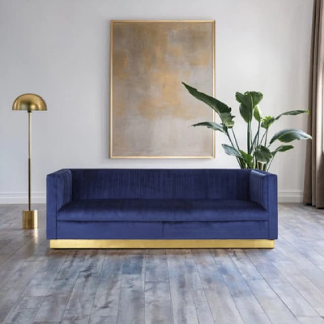 Orsina Luxurious 3 Seat Deep Blue Sofa, Classic Deep Blue Velvet Upholstered Settee Sofa, Luxe 3 Seater Couch