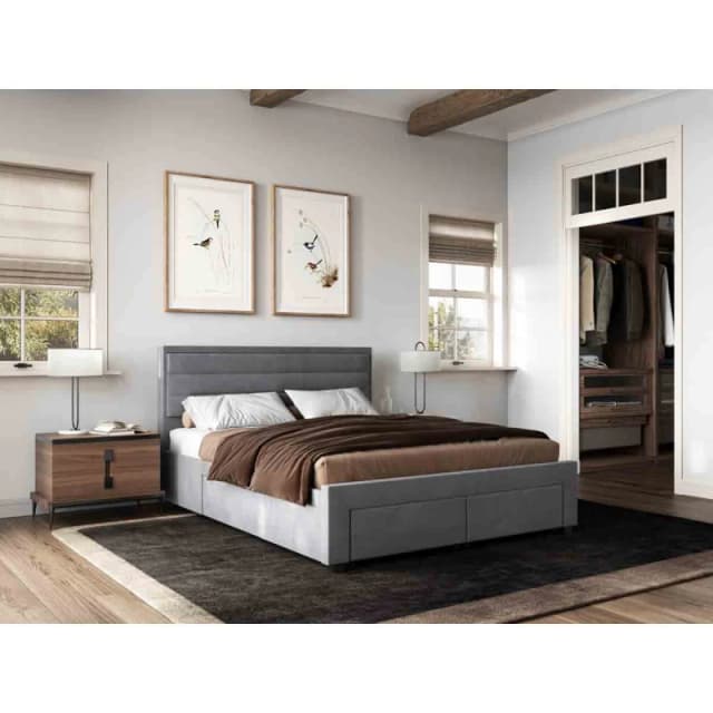 Flair Heybrook 4 Drawer Fabric Bed in Grey Size: King Grey Unisex King