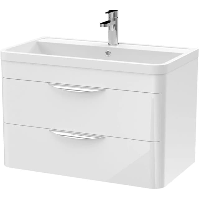 NUIE Nuie Parade Wall Hung 2-Drawer Vanity Unit with Polymarble Basin 800mm Wide - Gloss White par20002