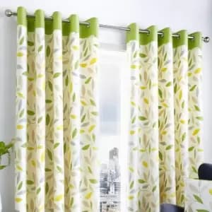Beechwood Leaf Trail 100% Cotton Eyelet Lined Curtains, Green, 46 x 54" - Fusion