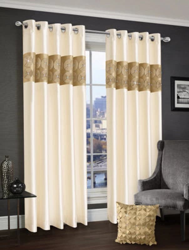 Intimates Vogue 3D Floral Diamante Ready Made Eyelet Curtains in Beige Size: 168cm width x 229cm drop Beige Unisex 168cm width x 229cm drop