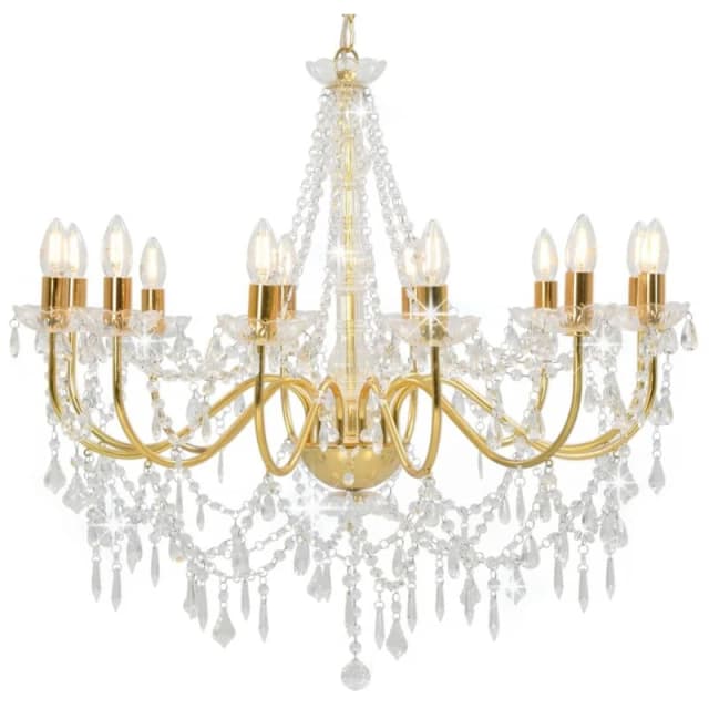 VIDAXL Chandelier with Beads Golden 12 x E14 Bulbs Vidaxl 8719883573342