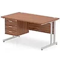 Dynamic Rectangular Office Desk Walnut MFC Cantilever Leg Silver Frame Impulse 1 x 3 Drawer Fixed Ped 1400 x 800 x 730mm