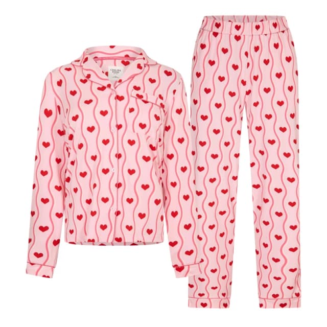 Chelsea Peers Button Up Pyjama Set Heart Wave female 14 (L)