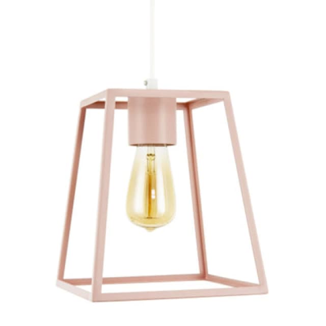 Happy Homewares Industrial Lantern Lamp Shade In Matte Pink With Square Top And Bottom