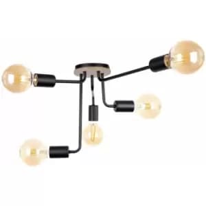 Keter Nixon Multi Arm Semi Flush Ceiling Light Wood, Black, 50cm, 5x E27