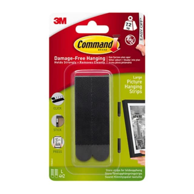 3M Command Large Black Picture Hanging Adhesive Strip (Holds)7.2Kg, Set Of 8