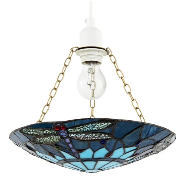 Happy Homewares Traditional Dragonfly Tiffany Glass Easy Fit Pendant Light Shade in Blue Blue Unisex