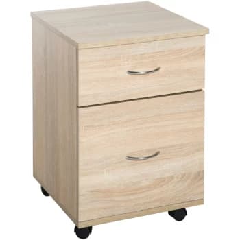 Homcom - Pedestal Office Mobile File Cabinet 2 Drawer Wooden Storage Oak