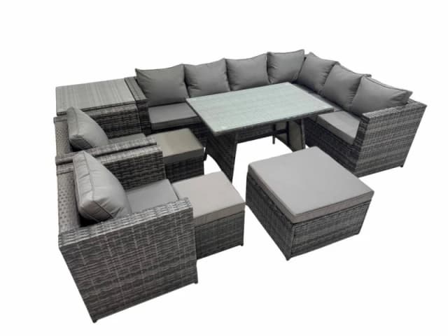 Fimous Patio Furniture Sets with Dining Table 3 Stools 2 Chair Side Table in Dark Grey Dark Grey Unisex