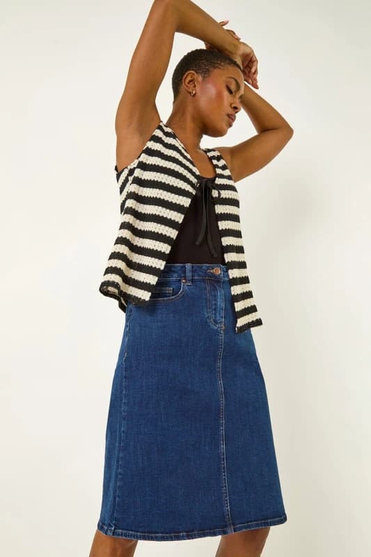 Roman Cotton Denim Stretch A line Skirt Indigo