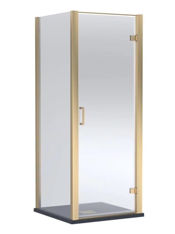 Balterley Hinged Shower Door & Slimline Tray: 900x900mm Brushed Brass/Black in Metallics Metallics Unisex