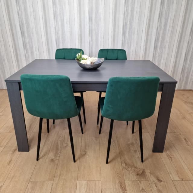 KOSY KOALA Dining Table and 4 Chairs Black Dark Grey Velvet Green Chairs Wood Dining Set Furniture Arrow charcoal 117 + 4 green rocco