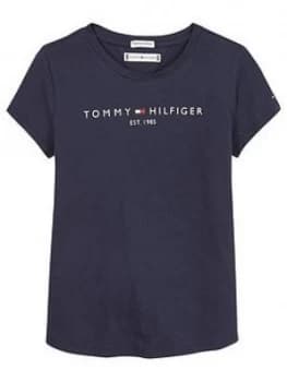 Tommy Hilfiger Girls Short Sleeve Essential Logo T-Shirt, Navy, Size Age: 10 Years, Women