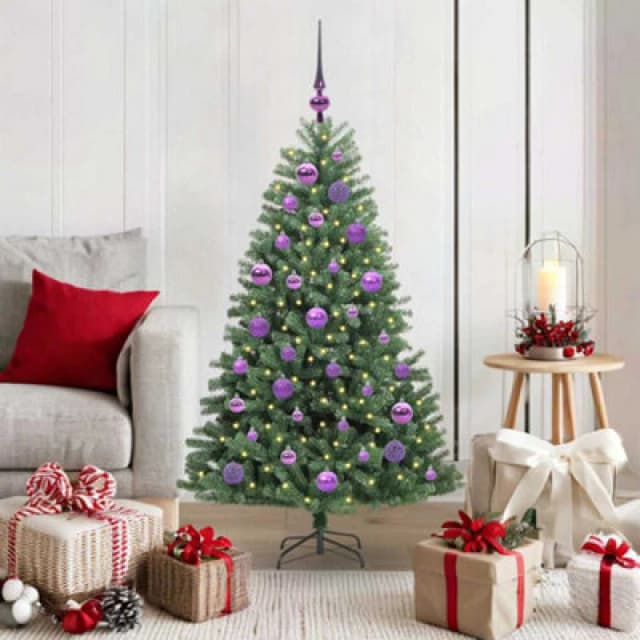 vidaXL Artificial Hinged Christmas Tree with Lilac Balls Green 120cm PVC and Metal, Green 3395475
