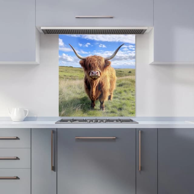 Warren Reed - Designer Highland Cow In Summer Kitchen Splashback Size: 700mm x 750mm Multicolor Unisex 700mm x 750mm