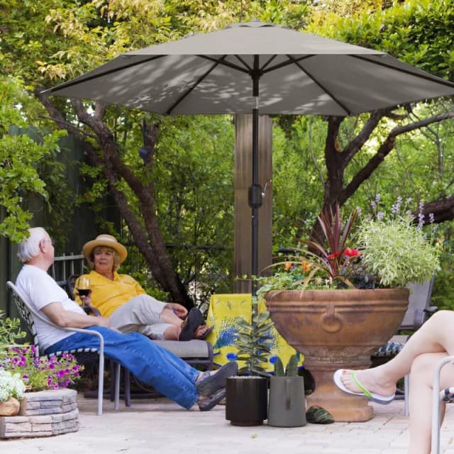 OUTSUNNY 2.6M Garden Parasol Umbrella with Aluminium Pole, Tilt, Crank in Light Grey Size: 260cm x 100cm Light Grey Unisex 260cm x 100 cm