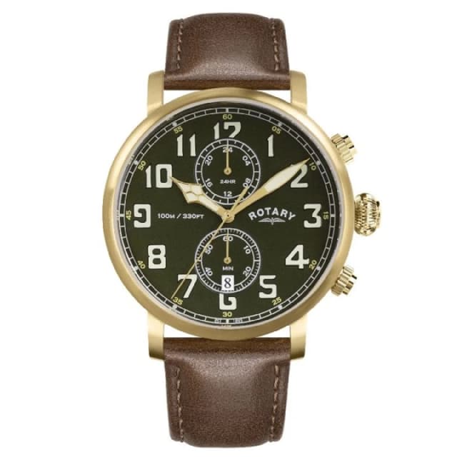 Rotary RGS10002/24 Apex100 Pilot Chronograph Brown Leather Strap Watch - W13287