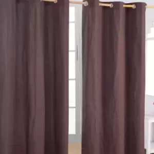 Homecapes Plain Off Brown Cotton Eyelet Curtains 117 x 137cm - Brown