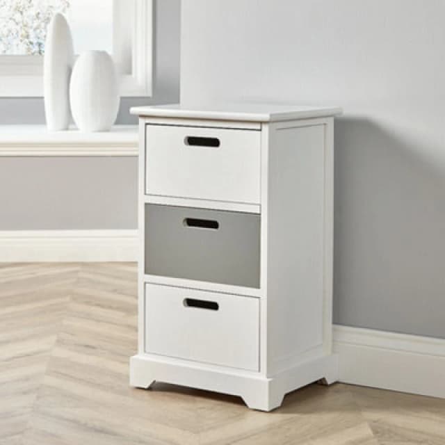 Home Source Ullswater Fully Assembled 3 Drawer Chest Storage Unit White Grey