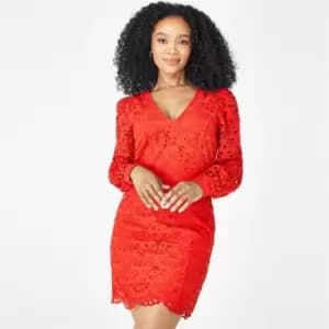 Biba Broderie Shift Dress - Red