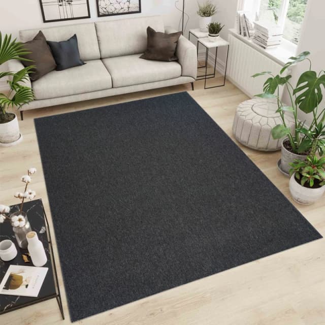 Simple Low Pile Modern Tufted Area Rugs For Living Room With Felt Backing Dark Grey 200X290 Cm