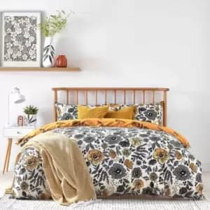 Furn. Scandi Poppy King Duvet Cover Set Cotton Polyester Mustard