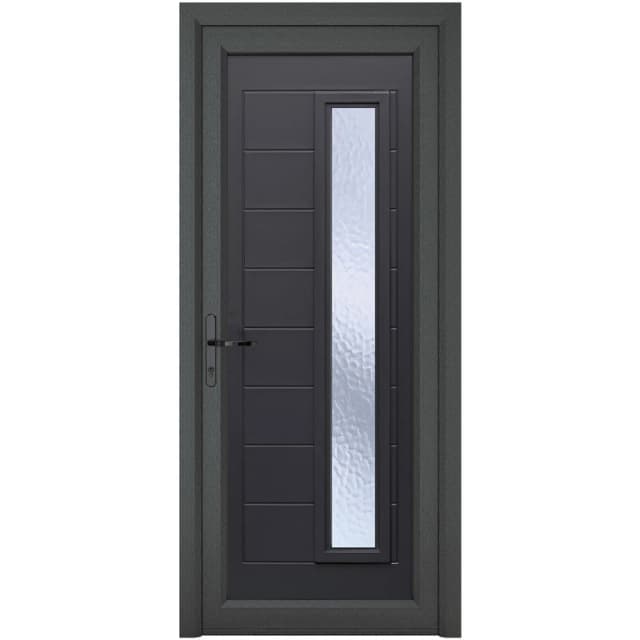 Crystal Upvc Front Door 1 Long Glass Monaco Grey/White Right Hand 920 X 2090Mm Obscure Glass, Grey RD3RHMON92209